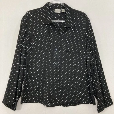 Blusa Chico's talla grande/2 negra blanca a lunares pura seda manga larga abotonada Foto 1 de 4
