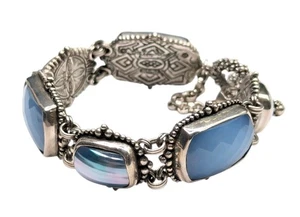 Stephen Dweck Sterling Silver Blue Faceted Chalcedony Shell Toggle Bracelet 7" - Picture 1 of 24