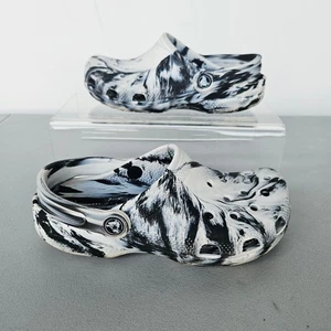 CROCS Kids Classic Marbled Clog White & Black Unisex Size J 4 - Picture 1 of 7