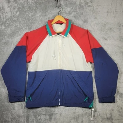 Vtg Field Stream Jacket Mens Medium Windbreaker Red White Blue Colorblock Hooded - Image 1 of 4