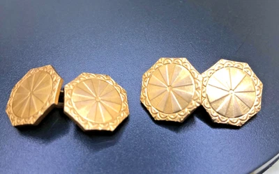 Vintage Double-sided Krementz plated octagon cufflinks with intricate design - Image 1 of 3