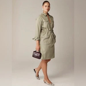 J. Crew Cinched Waist Utility Long Sleeve Dress In Stretch Chino Size 10 - Picture 1 of 12