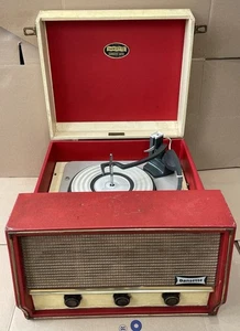 SUPERB RED DANSETTE CONQUEST VINTAGE RECORD PLAYER - WORKING / ORIGINAL - Picture 1 of 23
