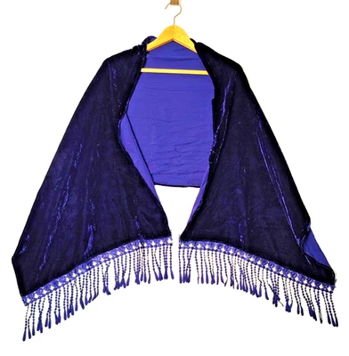 Bufanda aterciopelada chal 21 x 72", azul marino flecos cóctel fiesta graduación boda Foto 1 de 4