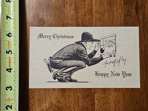 VINTAGE CHRISTMAS GREET CARD COWBOY WITH SANTA ART NICE CARD - Picture 1 of 2