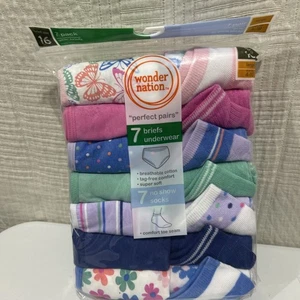 Wonder nation Girls Brief 16/Socks Set 7 Pairs Briefs /7 Pair No Show Show 4-10 - Picture 1 of 6
