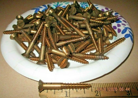 40 - VINTAGE N.O.S., SOLID BRONZE SLOTTED FLAT HEAD WOOD SCREWS, 1 3/4" x #12 Cover