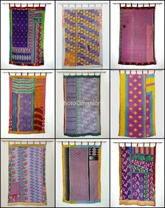 Vintage Kantha handmade Quilted Floral Cotton green curtain reversible curtains - Picture 1 of 19