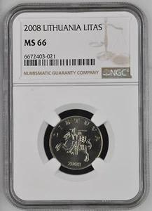 Lithuania 1 Litas 2008 UNC NGC MS 66 - Picture 1 of 2