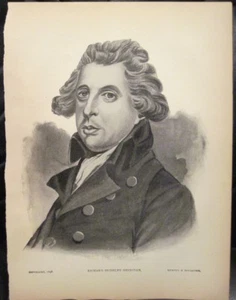 Antique Print RICHARD BRINSLEY SHERIDAN Author Playwright Portrait Irish Ireland - Picture 1 of 5