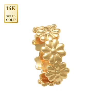 14K REAL Solid Gold Thick Flower Ear Cuff Ring Cartilage No Piercing Floral Cuff - Image 1 of 4