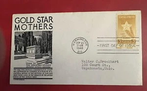 September 21, 1948 FIRST DAY COVER 3 Cents GOLD STAR MOTHERS Anderson Cachet FDC - Picture 1 of 4