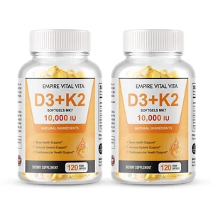 Vitamin D3 10,000 IU K2 MK7 100 mcg, Vit D and K Supplement 240 softgels USA - Picture 1 of 5