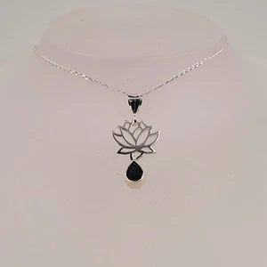 Blue Iolite Lotus-Necklace, Lotus Design, Semi Precious, Nature Collection - Picture 1 of 4