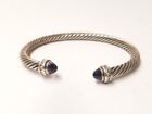 David Yurman 7mm Cable Bracelet with Diamonds & Amethyst 6.5" Cuff 