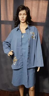 Bon Worth Jacket Dress Women Large Blue Denim Embroidery Classic Grandma Outdoor - Image 1 of 4
