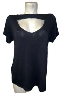 New ASHLEY STEWART Top Women's Size 14/16 L/XL Black Cut-Out Front SS Blouse - Picture 1 of 5