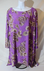 JM Collections Liquid Knit Tunic Top Purple Floral Embroidered Women's L - Picture 1 of 8
