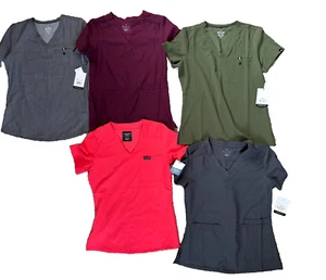 LOT of 5! NWT Womens Size XS Tops Beyond Scrubs & Cherokee Short Sleeve Pockets - Picture 1 of 22
