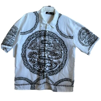 city impact mens XL polyester shirt white black gray dragon - Image 1 of 4