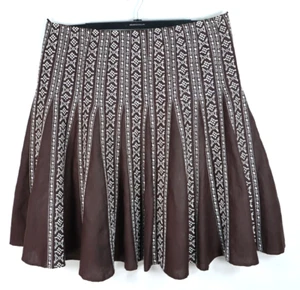 ASHLEY STEWART Women's Linen Rayon A-Line Flare Skirt Embroidered Brown White 3X - Picture 1 of 14