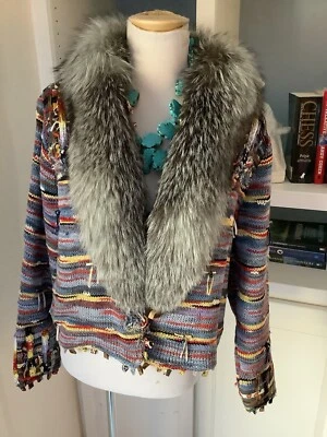 Vtg Sandy Starkman Jacket, Size Medium, Fur Trim, Colorful, Button, Lined - Image 1 of 4