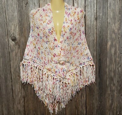NEW Cream Ivory Flecked Speckled Knit Shawl Wrap Scarf Boho Hippie Knitted - Image 1 of 4
