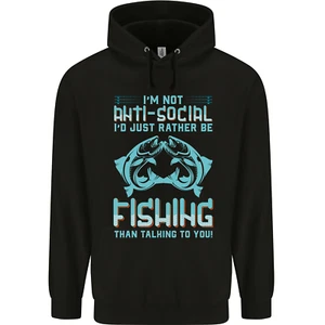 I'm Not Anti Social Funny Fishing Fisherman Childrens Kids Hoodie - Picture 1 of 3