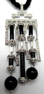 Deco Style Black & Ice Crystal Cord Necklace