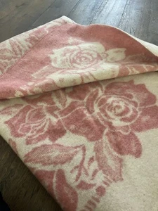 Vintage Golden Dawn 100% Wolle Decke Dusty Rose & Creme 74x84 Rose Wende 50er - Bild 1 von 15