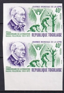 Togo 1973 Yvert 763 imperforated pair Raoul Follerau Medicine Leprosy MNH VF - Picture 1 of 1