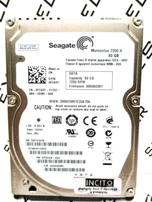 Seagate Momentus 7200.4 80GB ST980412ASG SATA 9PSG4A-033 Laptop HardDrive TESTED - Image 1 of 4