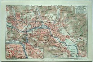 Saarbrucken, Germany - Original 1913 City Map by Meyers. Antique - Picture 1 of 3