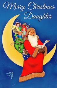 Tarjeta de Feliz Navidad PARA HIJA, Magical Santa Moon de Salamander Studios + ✉� - Imagen 1 de 4
