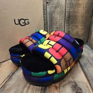 UGG MAXI PRIDE SLIDE WOMENS US 13 RAINBOW LOGO SLIP ON PUFF SANDALS - Picture 1 of 13