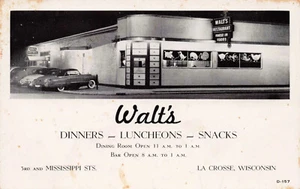 VINTAGE LA CROSSE WI WISCONSIN POSTKARTE WALTS DINER RESTAURANT 1950er 053123 - Bild 1 von 2