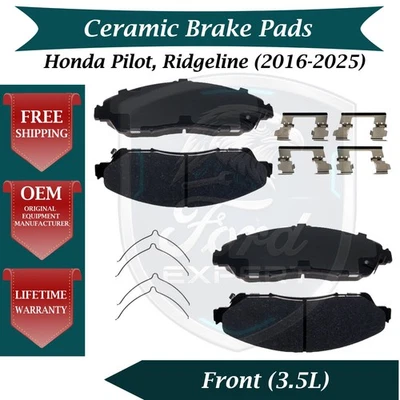 Kit de pastillas de freno delanteras de cerámica premium OE para Honda Pilot Ridgeline 2016-2025 Foto 1 de 4