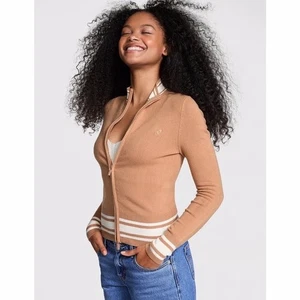 L Victoria Secret PINK  Varsity Knit Full Zip Sweater Long Sleeve Women’s Top - Picture 1 of 17