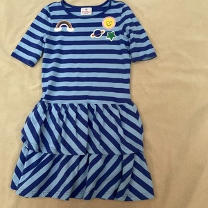 Hanna Andersson Dress Blue Stripe 140 Ruffles Applique - Picture 1 of 5