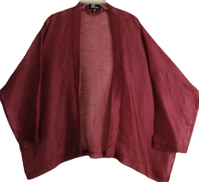 Eskandar O/S PINK RED Lux Fine Lightweight Gauze Weave Silk Linen Kimono Jacket - Image 1 of 4