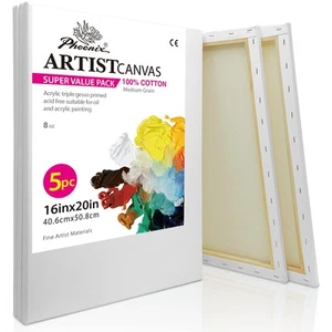 Stretched Canvas for Painting 16x20 Inch/5 Value Pack, 8 Oz Triple Primed 5/8... - Picture 1 of 7