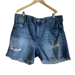 Old Navy Womens High Rise Slouchy Jean Shorts Blue Size 16 Distressed Ripped - Picture 1 of 13