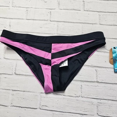 Roupa de banho feminina Puma biquíni brasileiro parte inferior listrada herança tamanho XS preto/rosa - Imagem 1 de 4