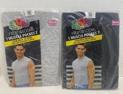 Vintage 2001 Fruit of the Loom Mens XL Muscle Pocket T Shirt Black/Gray 2 Pack - Image 1 of 4
