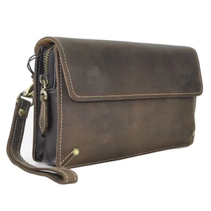 Portafoglio Uomo Vera Pelle Business Valigetta Pochette Borsa a Mano Organizer (Marrone) - Foto 1 di 7