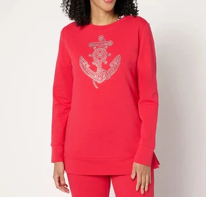 $59 Quacker Factory Anchors Away French Terry Sweatshirt Top Women's SZ L - Picture 1 of 1