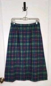 Pendleton 100% Wool Skirt Sz 14 (Actual Sz 8) Midi Blue Green Red Plaid A-Line - Picture 1 of 5