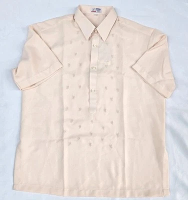Le Coq Summer Shirt Mens XL Peach 1/4 Button-down Embroidered Resort Formal Wear - Image 1 of 4