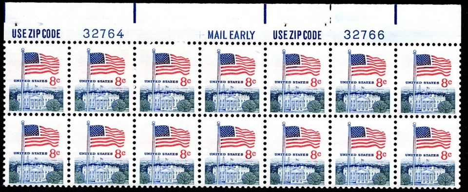 Scott #1338F Flag Over White House Plate Block of 14 Stamps - MNH - Image 1 of 1