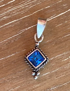 NEW Small Faceted Blue Gemstone 925 Sterling Silver Pendant For Necklace - Picture 1 of 11